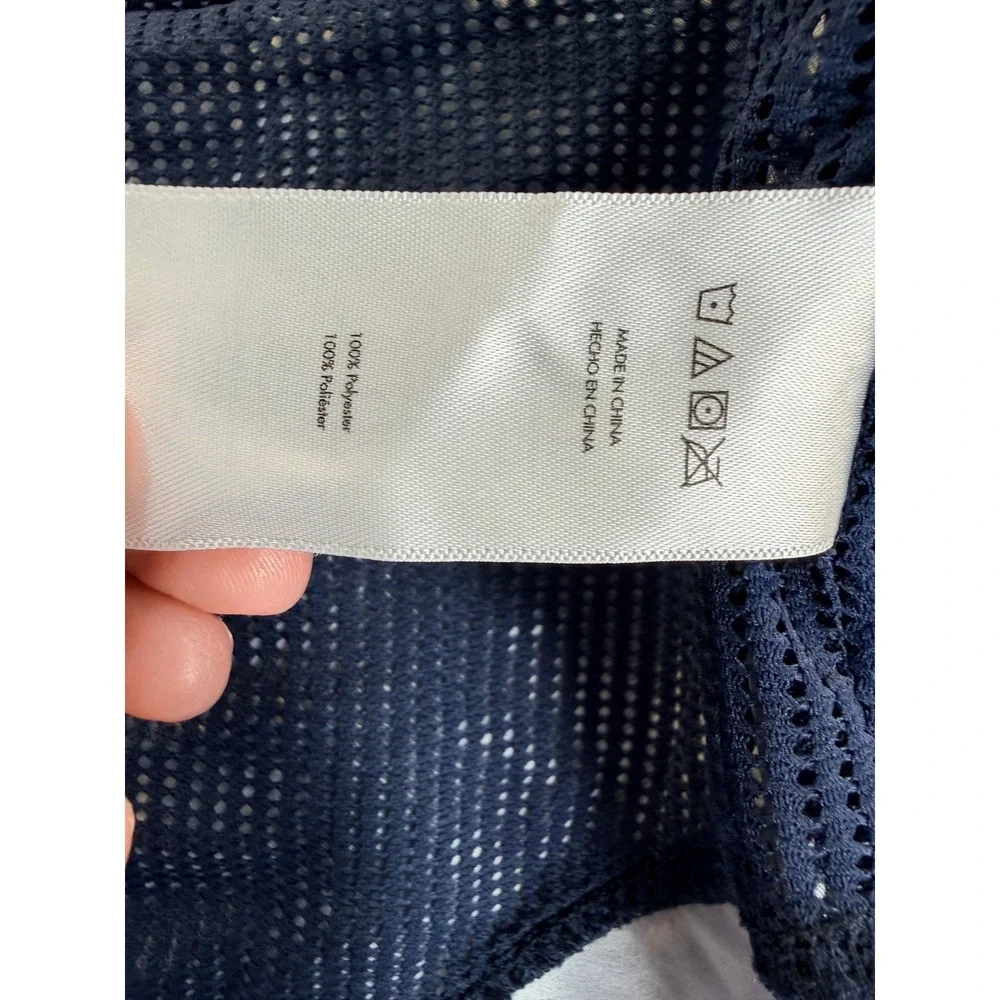 Michael Kors Mens Navy Blue Monogram Logo Swim Trunks Shorts Size L Drawstring